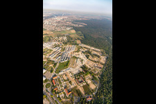 Aerial photograpy of Construction site for the renovation and reconstruction of the former US-military barracks SULLIVAN on Kaefertal Forest in Mannheim in the state Baden-Wurttemberg, Germany