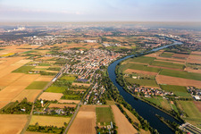 Aerial view of Neckar in Edingen-Neckarhausen in the state Baden-Wuerttemberg, Germany