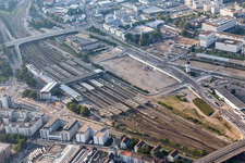 Track progress and building of the main station of the railway in Heidelberg in the state Baden-Wurttemberg, Germany