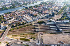 Aerial view of District Bergheim between Neckar river and central station in Heidelberg in the state Baden-Wurttemberg, Germany