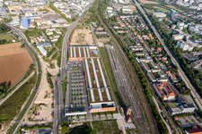 Aerial photograpy of Bauhaus Heidelberg in the district Bahnstadt in Heidelberg in the state Baden-Wuerttemberg, Germany