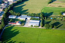 In the Rötzwiesen, farm of the Kerth family in the district Minderslachen in Kandel in the state Rhineland-Palatinate, Germany from the plane
