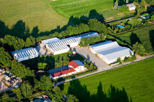 In the Rötzwiesen, farm of the Kerth family in the district Minderslachen in Kandel in the state Rhineland-Palatinate, Germany from the drone perspective