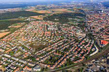 City overview from the east, beyond the railway line in Schwetzingen in the state Baden-Wuerttemberg, Germany