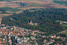 Aerial view of Mosque in the Schwetzingen Palace Park in Schwetzingen in the state Baden-Wuerttemberg, Germany