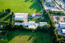 Aerial view of In the Rötzwiesen, farm of the Kerth family in the district Minderslachen in Kandel in the state Rhineland-Palatinate, Germany