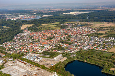 Aerial photograpy of Town View of the streets and houses of the residential areas in Rheinsheim in the state Baden-Wurttemberg, Germany