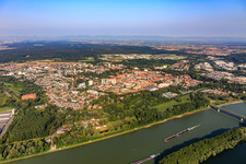 City view across the Rhine from the east in Germersheim in the state Rhineland-Palatinate, Germany
