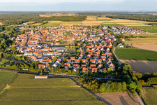 Village overview from the west beyond the railway in Steinweiler in the state Rhineland-Palatinate, Germany