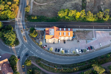 Oblique view of Hotel Restaurant Alter Bahnhof 1864 in Rohrbach in the state Rhineland-Palatinate, Germany