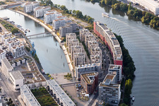 Oblique view of Harbor Island in the district Hafen in Offenbach am Main in the state Hesse, Germany