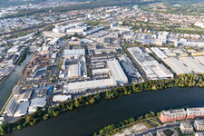Building complex and grounds of the logistics center DB Schenker, UPS Center Frankfurt and Karl Schmidt in the district Fechenheim in Frankfurt in the state Hesse, Germany
