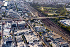Marshalling yard and freight station of the Deutsche Bahn in Frankfurt-Ostend in the state Hesse, Germany