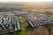Aerial photograpy of Outskirts residential Friedrich-Dessauer-Strasse - Altenhoeferallee - Johann-Georg-Elser-Strasse - Rudolf-Schwarz-Platz in the district Kalbach- Riedberg in Frankfurt in the state Hesse, Germany