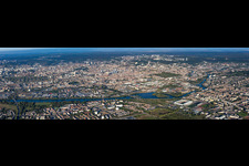 Aerial view of Panoramic perspective of the city area with outside districts and inner city area in Nancy in Grand Est, France