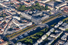 Pleasure boat marina Port de plaisances Nancy Saint Georges with docks and moorings on the shore area of the Mosel with Aparthotel Adagio access Nancy Centre and ibis Nancy Sainte-Catherine in Nancy in Grand Est, France