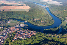 Curved loop of the riparian zones on the course of the river Moselle in Liverdun in Grand Est, France