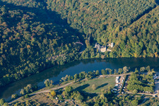 Aerial view of Chateau de la Flie on the Moselle in Liverdun in the state Meurthe et Moselle, France