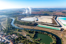 Turquoise-blue saltworks for the potash extraction of the Compagnie des Salins du Midi et des Salines de l'Est SA and Chemical plant SEQENS La Madeleine (Novacarb) in Laneuveville-devant-Nancy in Grand Est, France