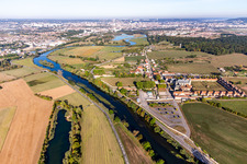 Aerial view of Building complex of the former monastery Abbaye de Bosserville and today Private Vocational School Saint Michell in Art-sur-Meurthe in Grand Est, France