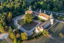 Aerial view of Palace Chateau de Bourlemont in Frebecourt in Grand Est, France