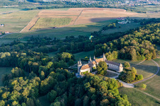 Chateau de Bourlémont in Frebécourt in the state Vosges, France seen from above