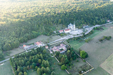 Aerial view of Basilica of Bois-Chenu in Domrémy-la-Pucelle in the state Vosges, France