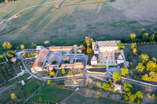 Aerial photograpy of Palace Chateau de Montbras and Hostellerie de L'Isle en Bray in Montbras in Grand Est, France