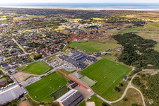 Oblique view of School and library in the district Nordby in Fanø in the state South Denmark, Denmark