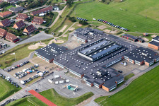 School and library in the district Nordby in Fanø in the state South Denmark, Denmark from above