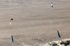 Aerial view of Kites on the west beach in Fanø in the state South Denmark, Denmark