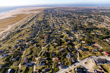 Aerial photograpy of Cozy holiday homes in Rindby Strand in Fanø in the state South Denmark, Denmark