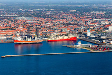 Firefighting vessels in the harbor in Esbjerg in the state South Denmark, Denmark