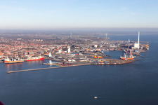 Aerial view of Harbor in Esbjerg in the state South Denmark, Denmark