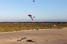 Aerial photograpy of Kites on the beach in Fanø in the state South Denmark, Denmark