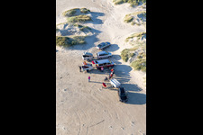 Kites on the beach in Fanø in the state South Denmark, Denmark from above