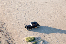 Aerial view of Citroen vintage car on the beach in Fanø in the state South Denmark, Denmark