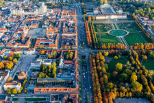 Aerial view of City view on down town Stuttgarter / Schorndorfer Strasse and Schlosspark in Ludwigsburg in the state Baden-Wurttemberg, Germany
