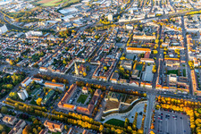 Aerial view of Building of the indoor arena Forum on Schlosspark in Ludwigsburg in the state Baden-Wurttemberg, Germany