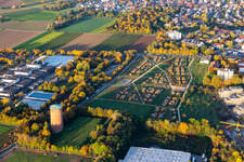 Aerial view of Water tower, Roman hill, school center in the district Pflugfelden in Ludwigsburg in the state Baden-Wuerttemberg, Germany