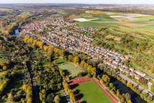 Aerial view of Neckarhausen district in Nürtingen in the state Baden-Wuerttemberg, Germany