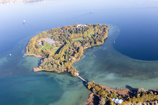 Aerial view of Island area Mainau with the village center in Konstanz in the state Baden-Wurttemberg, Germany