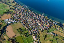 Aerial view of Village on the lake bank areas of Lake of Constance in Dingelsdorf in the state Baden-Wurttemberg, Germany