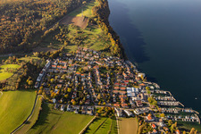Marina - harbour area on the shore of Bodensee with Warf Wallhausen Sigmand Nissenbaum oHG and Martina Diving school Banholzer in Wallhausen in the state Baden-Wurttemberg, Germany