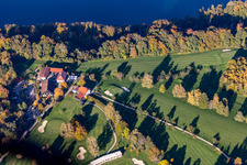 Aerial view of Grounds of the Golf course of Golf-Club Konstanz in the district Langenrain in Allensbach in the state Baden-Wurttemberg, Germany
