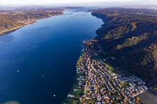 Aerial view of Marina - harbour area on the shore of Lake Constance in Bodman in the state Baden-Wurttemberg, Germany