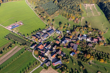 Aerial view of Ostrich Farm Hegau-Lake Constance in Stockach in the state Baden-Wuerttemberg, Germany
