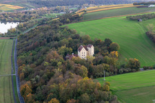 Klingenberg Castle in Wipfeld in the state Bavaria, Germany from the plane