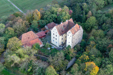 Aerial photograpy of Castle of Schloss Klingenberg on the shore of the river Main in Wipfeld in the state Bavaria