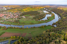 Aerial view of District Fahr in Volkach in the state Bavaria, Germany